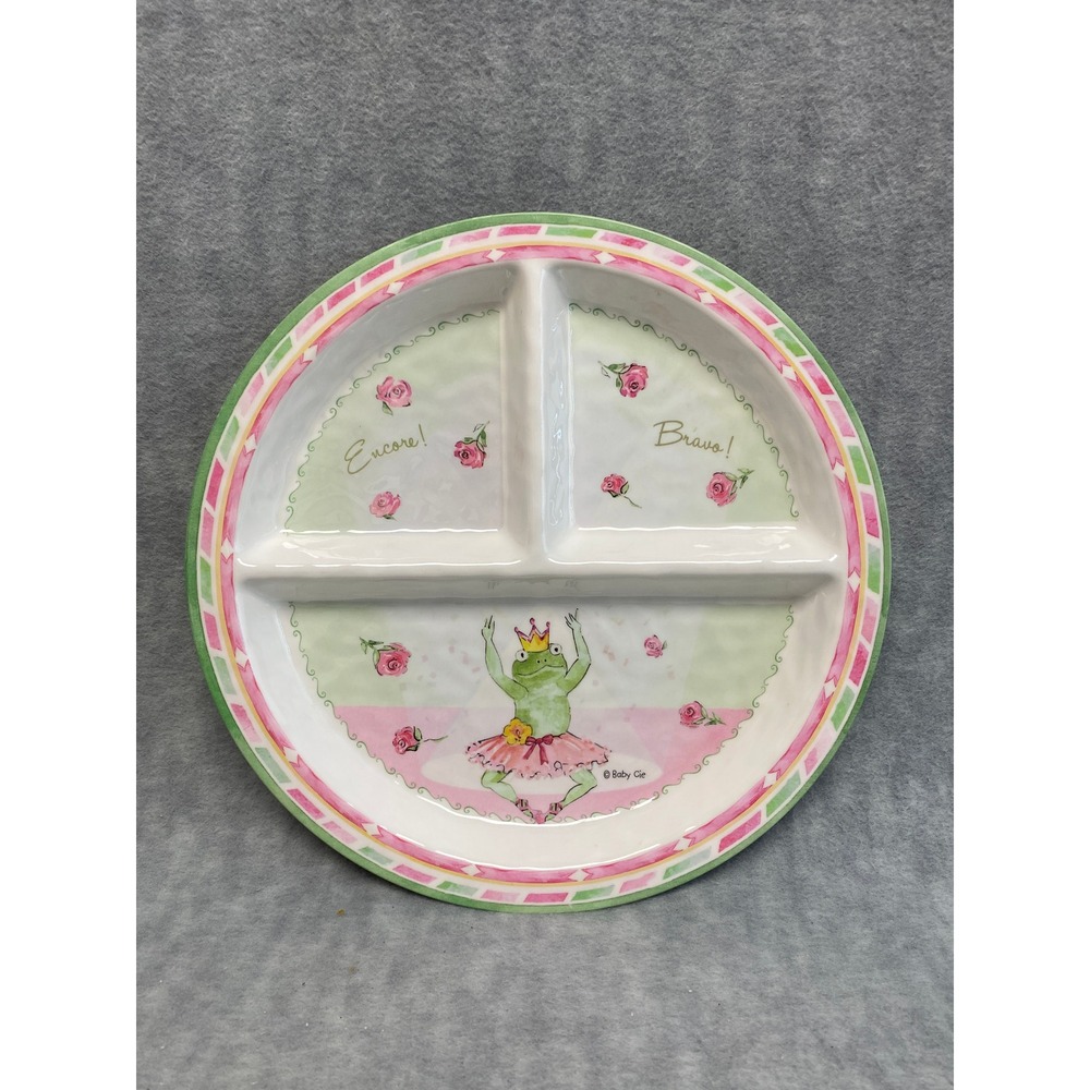 Baby Cie Plate Divided Frog Ballerina Encore Bravo Pink Green Eating Meals - Picture 3 of 8